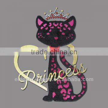 2013 New princess cat iron on transfer design with special flock and stones