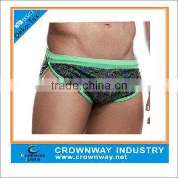 Full Print 10% Spandex 90% Polyester Underwear Men Boxer Briefs With Contoured Front Pouch