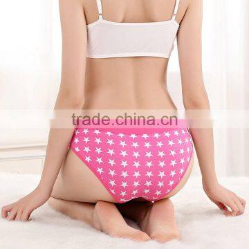 Fancy Five Star Printing Uderwear Plain Color Ladies Brief Soft Cotton Panties For Women