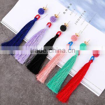 Bohemian jewelry imitation pearls with long colorful tassel charms earrings for women