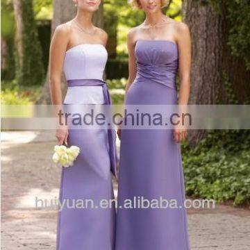 Satin Strapless Self-tied Sash Bodice A-Line Purple Bridesmaids Dresses