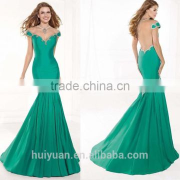 green colour long beaded evening sexy mature women dress