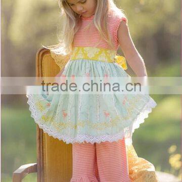 Newest children floral printed ruffled outfit dress top & capris pants set baby cute summer outfit