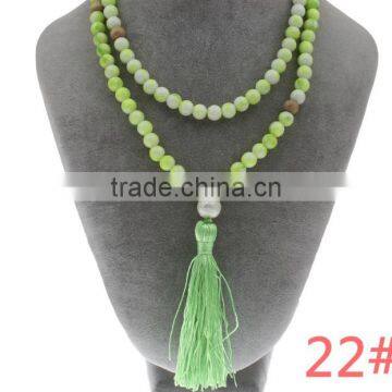 108 Hand Knotted Natural stone Wooden Beads Mala Tassel Necklace