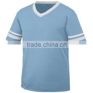 Young Man Sleeve Stripe Jersey Customize Contrast Color 1X1 Rib Knit V-Neck Collar Tee 50% Polyester 50% Cotton Material Jersey photo-6