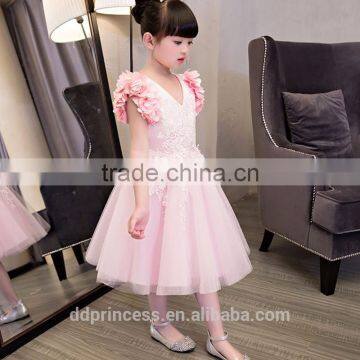 2017 New Style Girls Fancy Dress Embroidery Fabric Pink Kids Party Dress photo-3