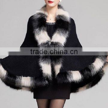 latest wholesale winter womens knitted cashmere poncho with fur