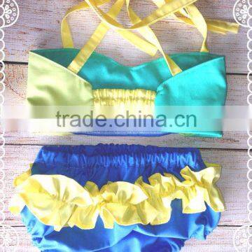 Baby Swimwear Blue Yellow and Aqua Stitching 2 Piece Suit Girl Swimsuit photo-2