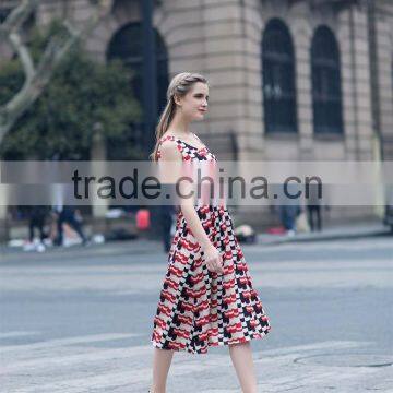 ladies's summer fashion chiffon printed dress in casual dress slim fit sleeveless long dress casual skirt