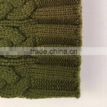 Myfur Khaki Green Wool Knitting Cap and Hat for Adults With Real Raccoon Fur Pom Pom