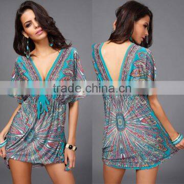 Walson Newest Fashion Milk Silk Sexy V-neck Dress Skirt Big Yards Beach Holiday Dress photo-5