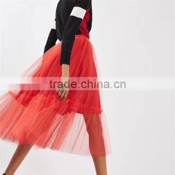 2017 OEM Spring Red Flowy Giant Tutu Tulle Below The Knee Skirts