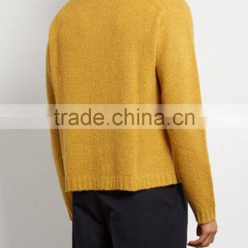 Mustard-yellow V Neck Pullover Winter Thick Sweater 12 GG Knitted photo-2