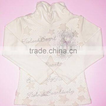 Breathable Lace Star Embroider Turtleneck Long Sleeve Kids Shirt photo-2