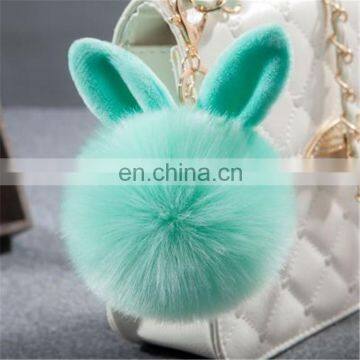 Cute Rabbit Ear Factory Rabbit/Fox Fur Pom Pom Fluffy Ball Bobble Keychain With Strap and Metal Buckle Key Ring photo-4