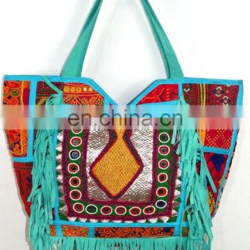 Antique Indian Banjara Tote Bag Vintage Leather Fringe Bag Exclusive Fashionable Women's Handbag