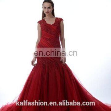 EB2204N Red crystal beading Ruched mermaid trumpet wedding gowns