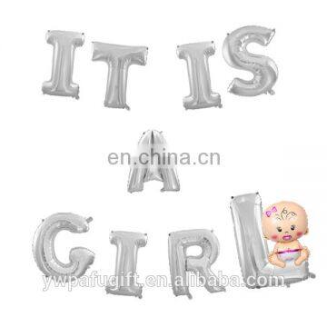 Baby Girl Shower silver Balloons "ITS A GIRL" Letters Alphabets Foil Balloons