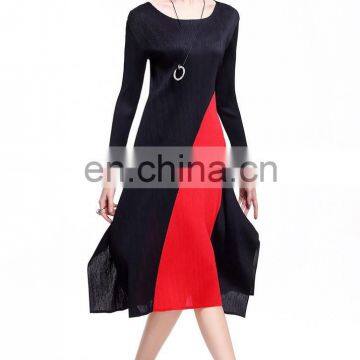 China Manufacter Round Neck Slim Pleat Dress Women Daily Wear Irregular Hem Dress photo-4