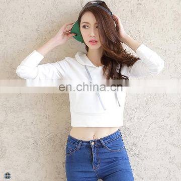 T-WH558 Spandex Cotton Women Plain White Pullover Cropped Hoodies