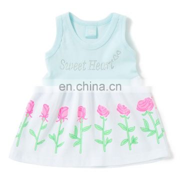 Blue Rose Printed Yoke Dress For Kids