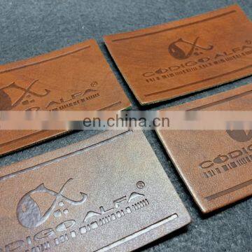 custom brown jeans pu label embossed leather patch