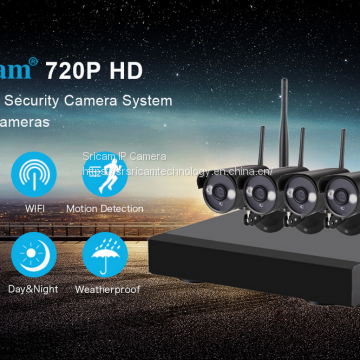 NVR Otdoor Weatherproof IP Camera Sricam 720P HD Wireless Security Camera System 4CH+4Ccameras