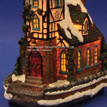 X'mas Church With 10L Play Snowman Polyresin Christmas House Decoration photo-4