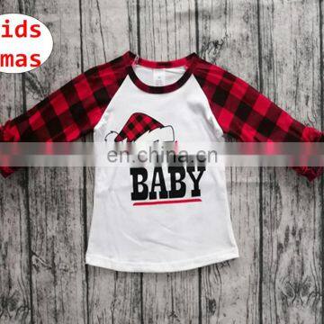 Kids " Santa BABY " Print Xmas Shirt Children Baby ICING Raglan long ruffle sleeve cloth for 1-7T