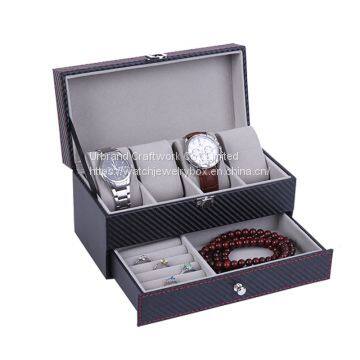 Special Design 4 Slots Luxury Black/White Color Pu Watch Box with Valet Drawer for Men