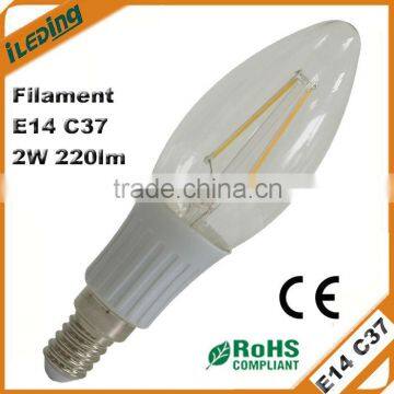 NEW product C37 E14 Base 2W LED Filament Candle Bulb Light