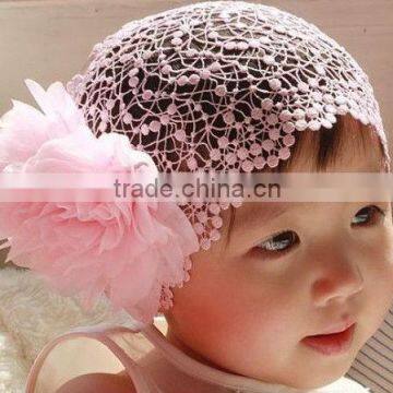 Hair band,hairnet with flower for reborn baby doll # pink