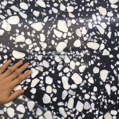 Soulscrafts White Marble Chips Concrete Black Big Slab Terrazzo Flooring photo-4