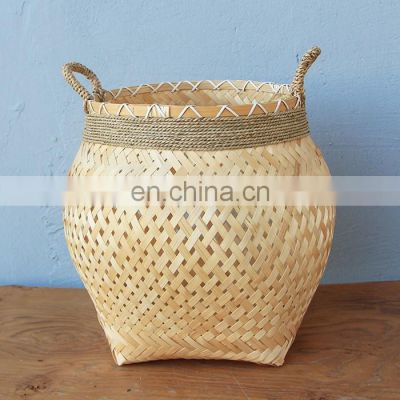 Hot selling Woven Natural Woven Bamboo Storage Basket Mixed Seagrass With Handle Decoration Wholesale Handwoven Made in Vietnam