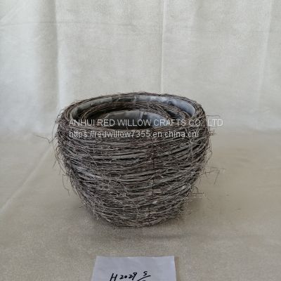 Handmade Round Flower Pot Garden Elm Branch Garden Basket