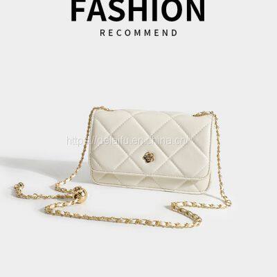 Fashion Lingge Design Golden Ball Chain Handbag Ladies Crossbody Small Square Bag