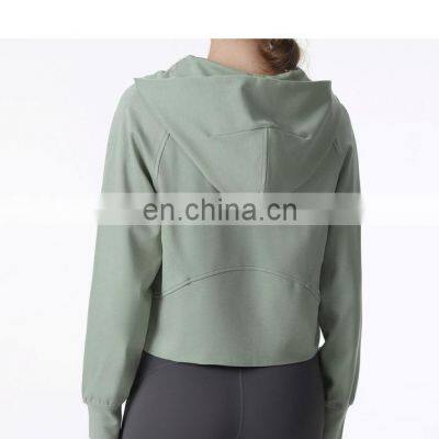 Janya Wholesale Blank Custom Logo Running Jacket Zipper Sports Clothing Yoga Wear Full-Zip Pocket Hoodie For Women photo-3