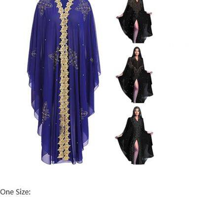 Muslim Dress for Women Loose Batwing Sleeved Hooded Beaded Embroidery Long Abaya Dress Kaftan Abayas Islamic Robe