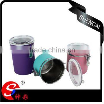 colorful stainless steel canister jar/ coffee tea canister set with lid