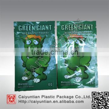 custom 3g 4g 10g green gaint herbal incense packaging bags