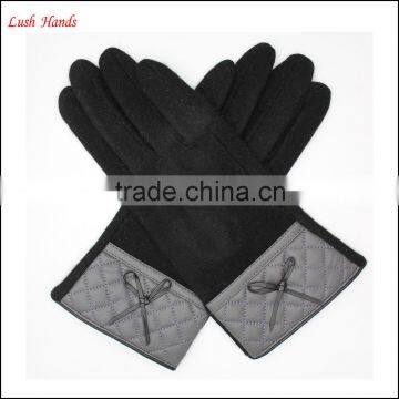 2016 New Style Woolen Gloves With Leather Wrist for Women photo-4