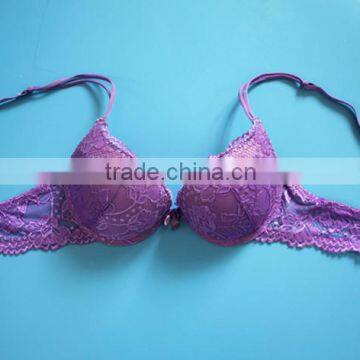 2016 Hot sale luxury deep v purple lace sexy push up ladies latest design bra