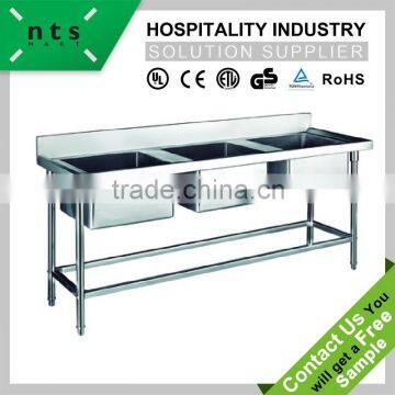 hotel restaurant good quality European style commercial stainless steel triple bowl sink