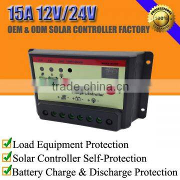 15A 12V/24V solar panel power charge controller with work modes setting