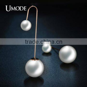 UMODE Gorgeous Long Double Pearl Gold Plated Earrings Elegant Fashion Bijoux Jewelry photo-3