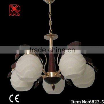wooden pendant lamp/glass shade chandelier pendant light with wooden 6822-5