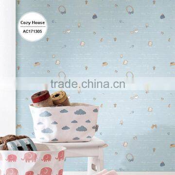 Latest Printing Non Woven Wallpaper, Baby Blue Cartoon Princess Wallcovering for Kids Room , Charming Wall Sticker Manufacturer