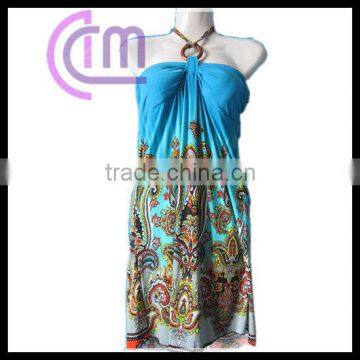 knitted spandex floral printing beach dress