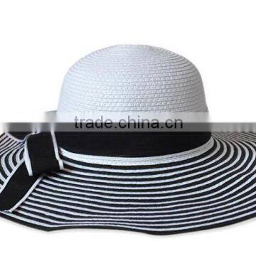 Wholesale summer panama paper straw hat striped lady floppy hat