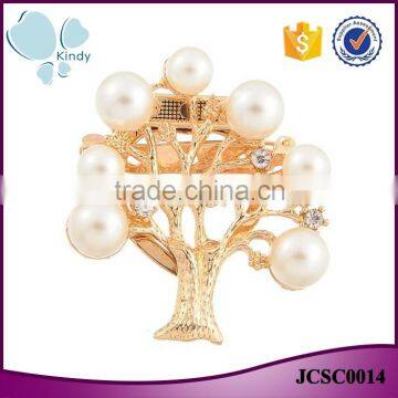 Korean designer jewelry gold plated zinc alloy pearl tree shape scarf clip brooch